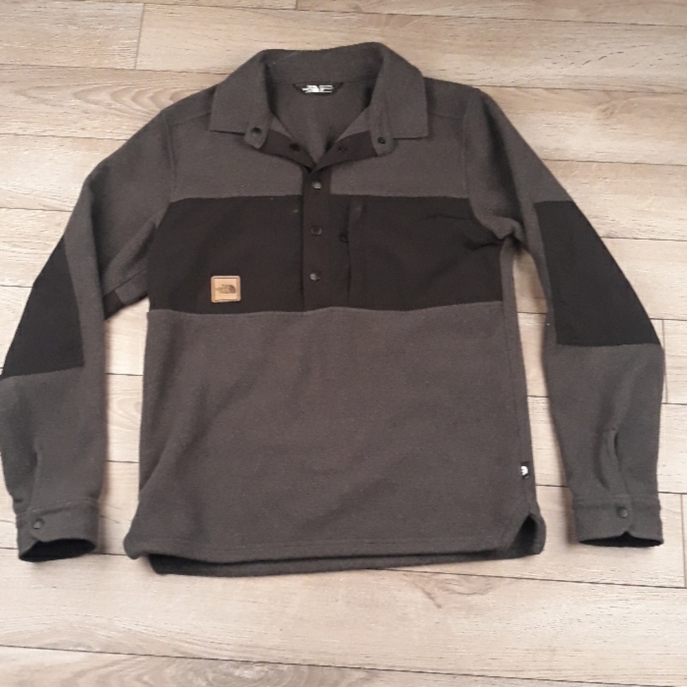 THE NORTH FACE Grey Black Fleece Mens Small Half Button Pullover Jacket